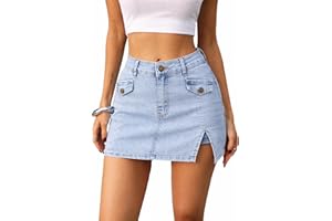 ELLEVEN High Stretch Denim Skort, Side Slit Mini Jean Skirt with Shorts Underneath