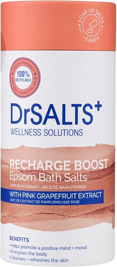 DrSALTS+ Recharge Boost Epsom Salts Pink Grapefruit 750g vegan Cruelty Free