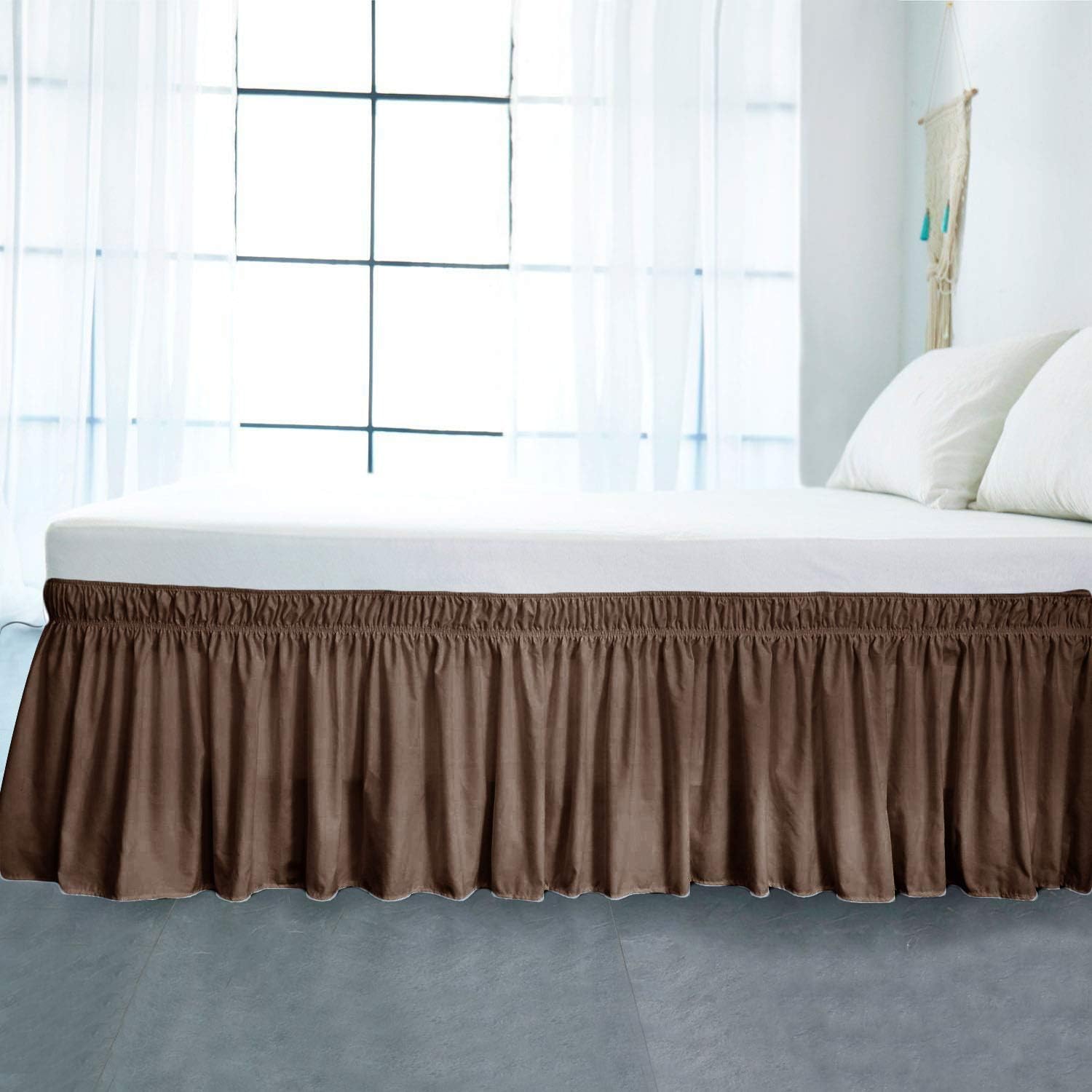 Obytex Wrap Around Bed Skirts, Cotton Bedskirt Elastic Dust Ruffle Silky Soft & Wrinkle Free Classic Stylish Look in Your Bedroom (Brown, Twin/Full-18'' Drop): Kitchen & Dining