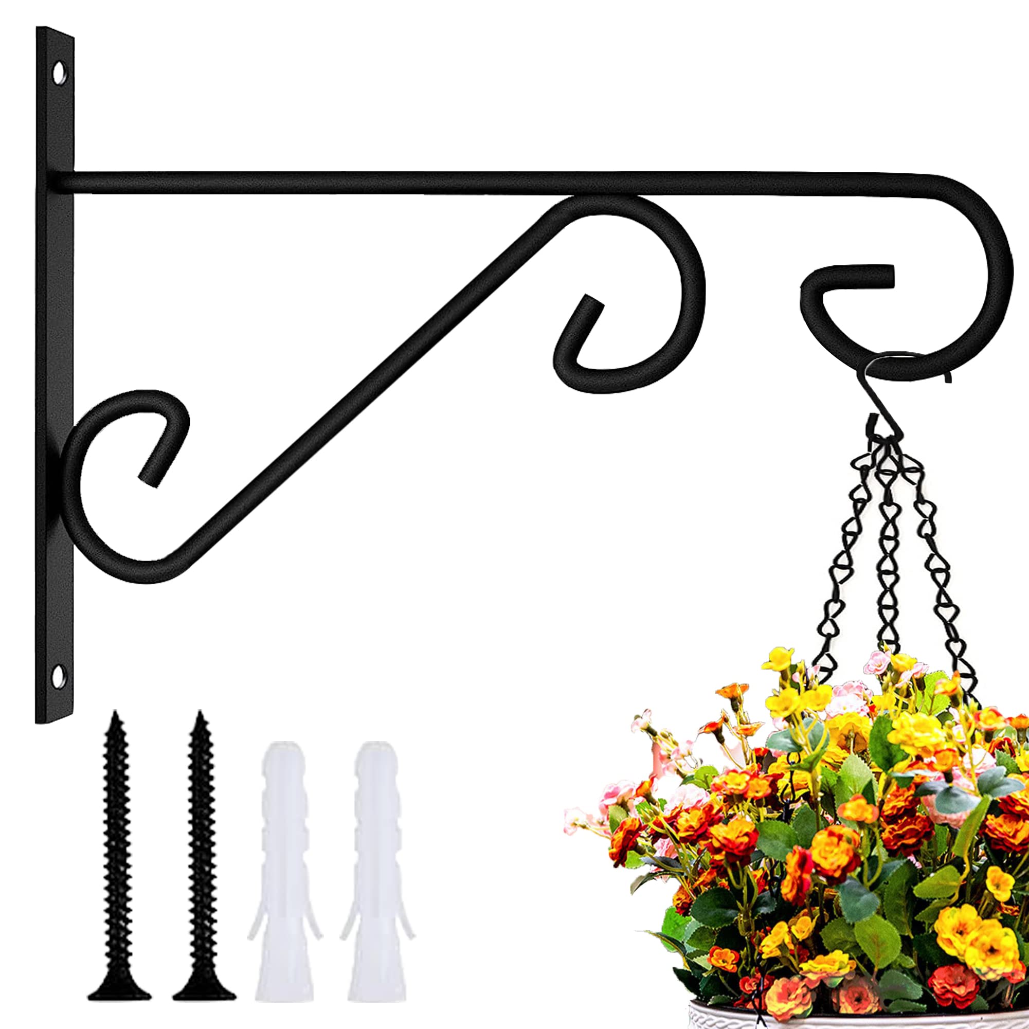ZEECER Heavy Duty Hanging Basket Brackets, Rust-Proof Metal, Outdoor, Supports Flowers, Lanterns, Bird Feeders - 1 Count