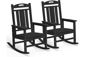 Ciokea Oversized Outdoor Rocking Chairs Set of 2, HDPE Porch Rocking Chairs for Outside, All-Weather Comfortable Patio Rockers for Front Deck Balcony, Black
