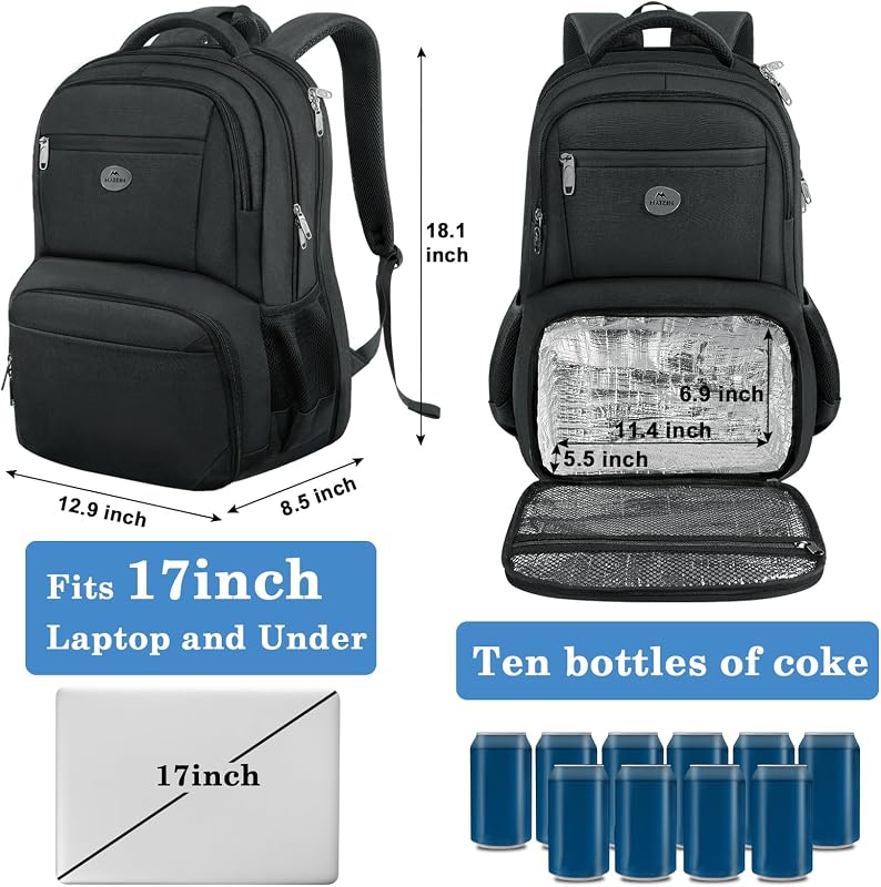 Mochila para portátil de 17 polegadas, mochila de trabalho impermeável para homens
