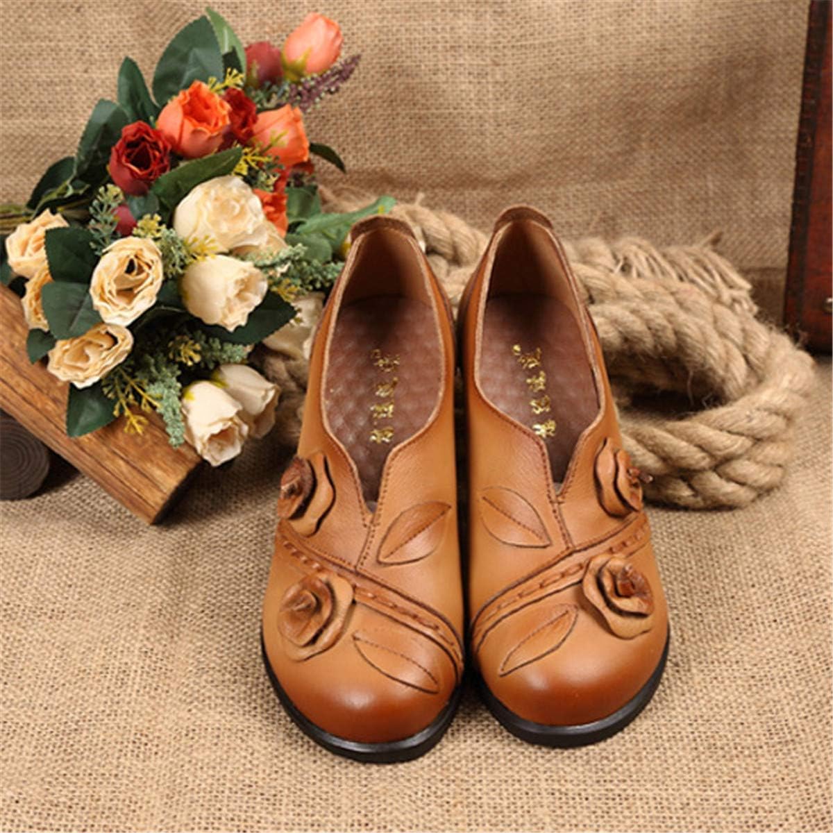 Mary Jane Basse Mocassini Di Pelle Tacco Medio Pompe Scarpe Da Balletto 