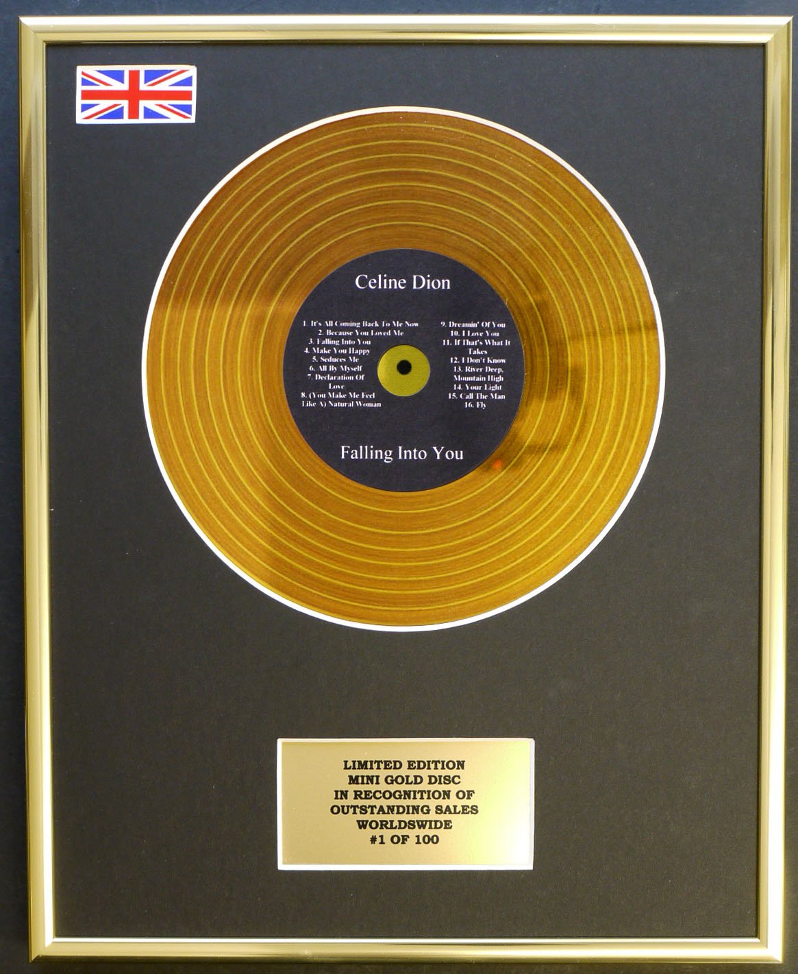 CELINE DION/MINI GOLD DISC DISPLAY/LIMITED EDITION/COA/FALLING INTO YOU