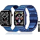 Guwet Pack 2 Metal Bands Compatible With Apple Watch Band 38/40/41/42/44/45/46/49mm,Stainless Steel&Milanese Loop Mesh for iWatch Band Series SE3 2 1/ Ultra3 2 1/11 10 9 8 7 6 5 4 3 2 1