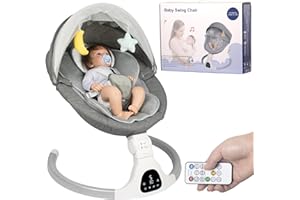 JFOVMCYG Electric Baby Swing for Infants, with Bluetooth Remote Control Timing Function and 10 Music 5 Swing Speeds 3 Seat Positions Baby Bouncer for Boy Girl Indoor & Outdoor Use (Gray)