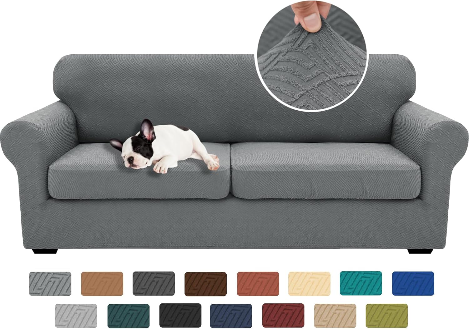 Slipcovers - XINEAGE 2023 Newest 3 Pieces Couch Covers for 2 Extra Large Cushion Sofa Super Stretch Sofa Cover for 2 Large Seat Universal Loveseat Slip Cover for Living Room (Light Gray), 71