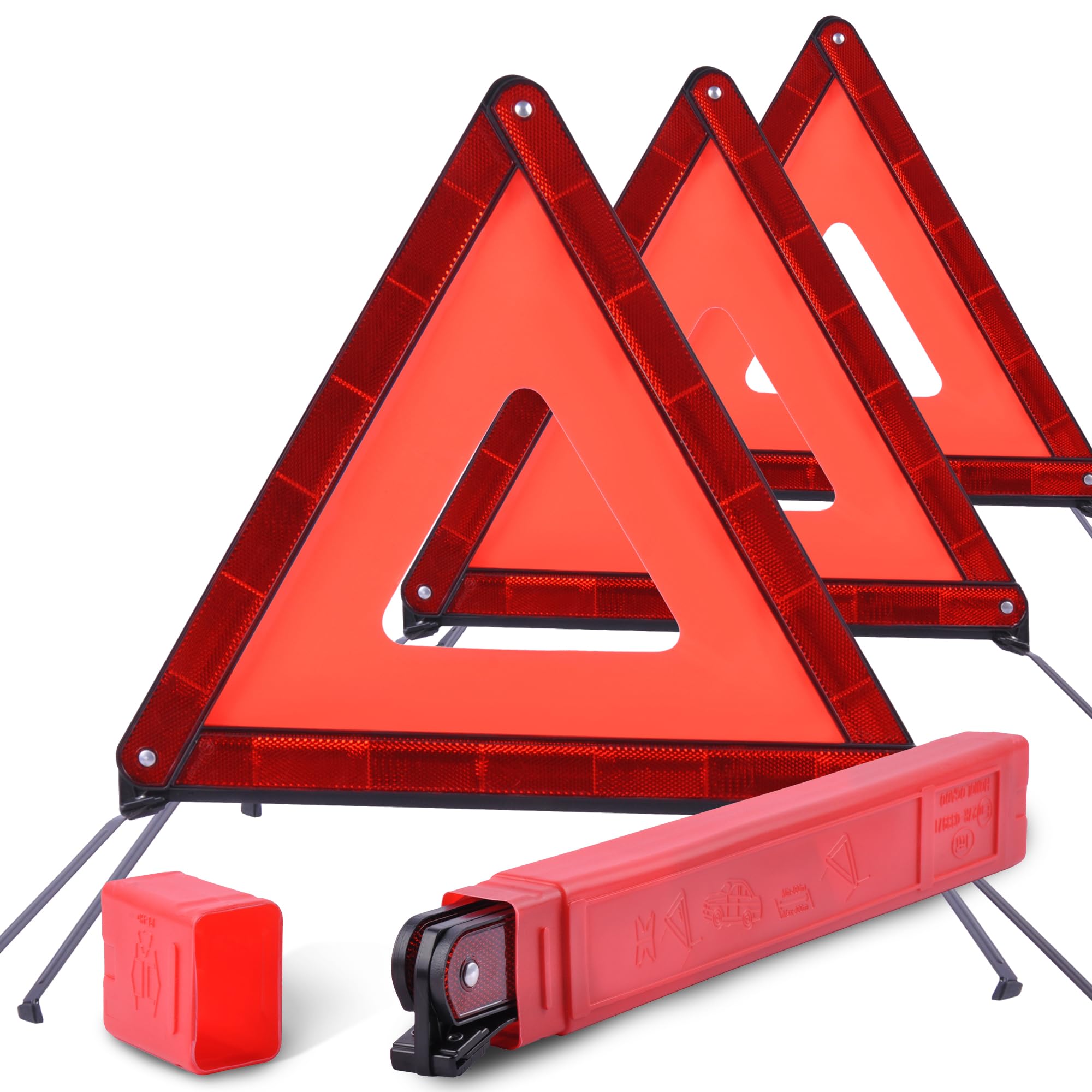 Photo 1 of DSV Standard Emergency Triangles, Warning Triangles for Vehicles, Reflective Triangle, Safety Triangles with Case for Vehicles Breakdown, 3-Pack