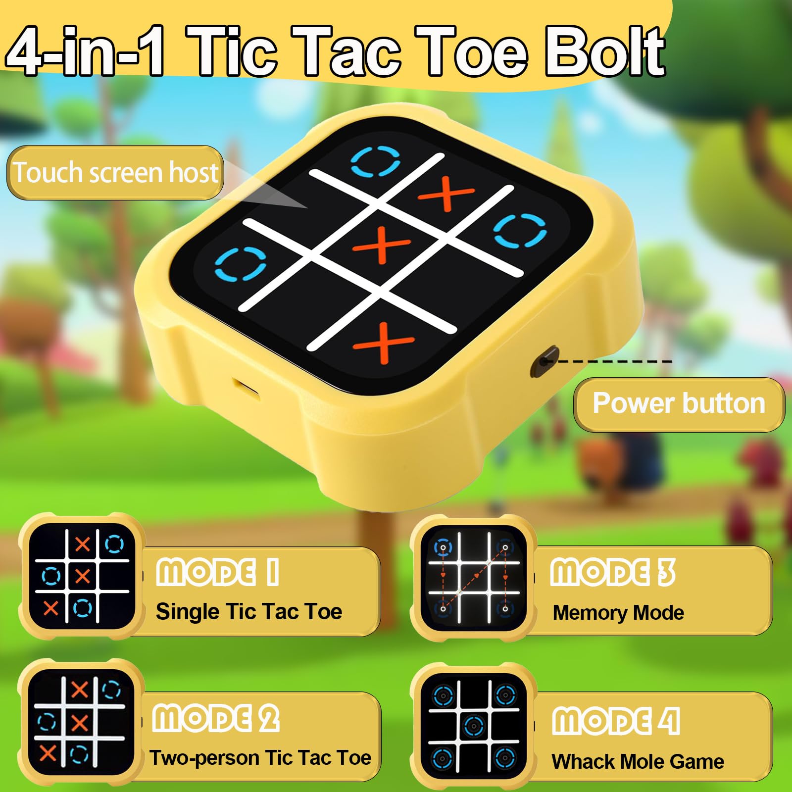 Tic Tac Toe Elektronisch, Elektronisch Tic-Tac-Toe Bolt Spiel, 3-In-1-Puzzlespielkonsole, Zappelspielzeug-Brettspiele, Brettspiel Familietragbare Reisespiele FüR Bildung 3+ Jährige Jungs (Yellow) 4