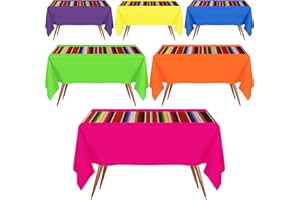 Hosuly Mexican Fiesta Tablecloth 54 x 108'' Party Plastic Tablecloth Striped Table Cover for Mexican Fiesta Party Decorations(Pure with Stripe, 6 Pcs)