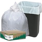 Earthsense Commercial RNW1K150V Recycled Can Liner, 13 gal, .85 mil, 24" x 33", White (Pack of 150)