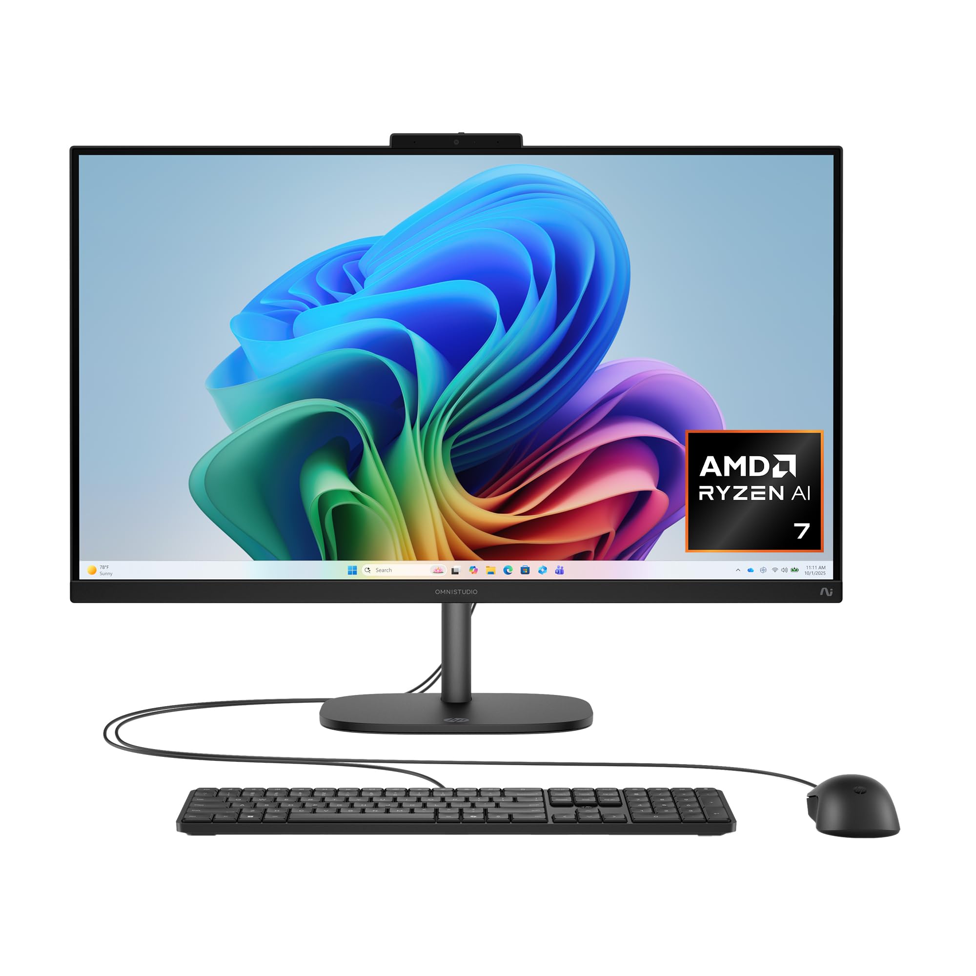 HP OmniStudio 27 inch All-in-One Desktop Next Gen AI PC, FHD Display, AMD Ryzen AI 7 445, 16 GB RAM, 512 GB SSD, AMD Radeon 840M Graphics, Windows 11 Home, Jet Black, 27-cw0102 (2026)