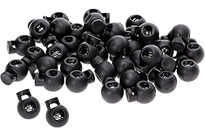 Tupalizy Plastic Round Spring Loaded Toggle Stopper Black Single Hole Bungee Shock Cord Fasteners Shoelace Locks Buttons for Paracord Drawstrings Shoestrings Sweatpants Shorts Backpacks Camping, 40PCS