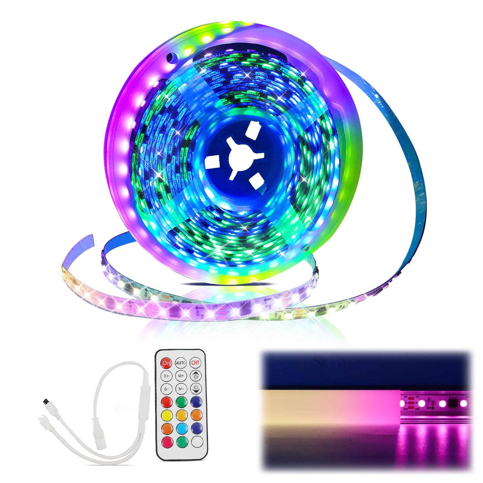 Muzata 16.4FT/5M 96LEDs/M High Density RGB LED Strip Light Spotless Neon Lighting Effect AC1L (Power Adapter Not Included)