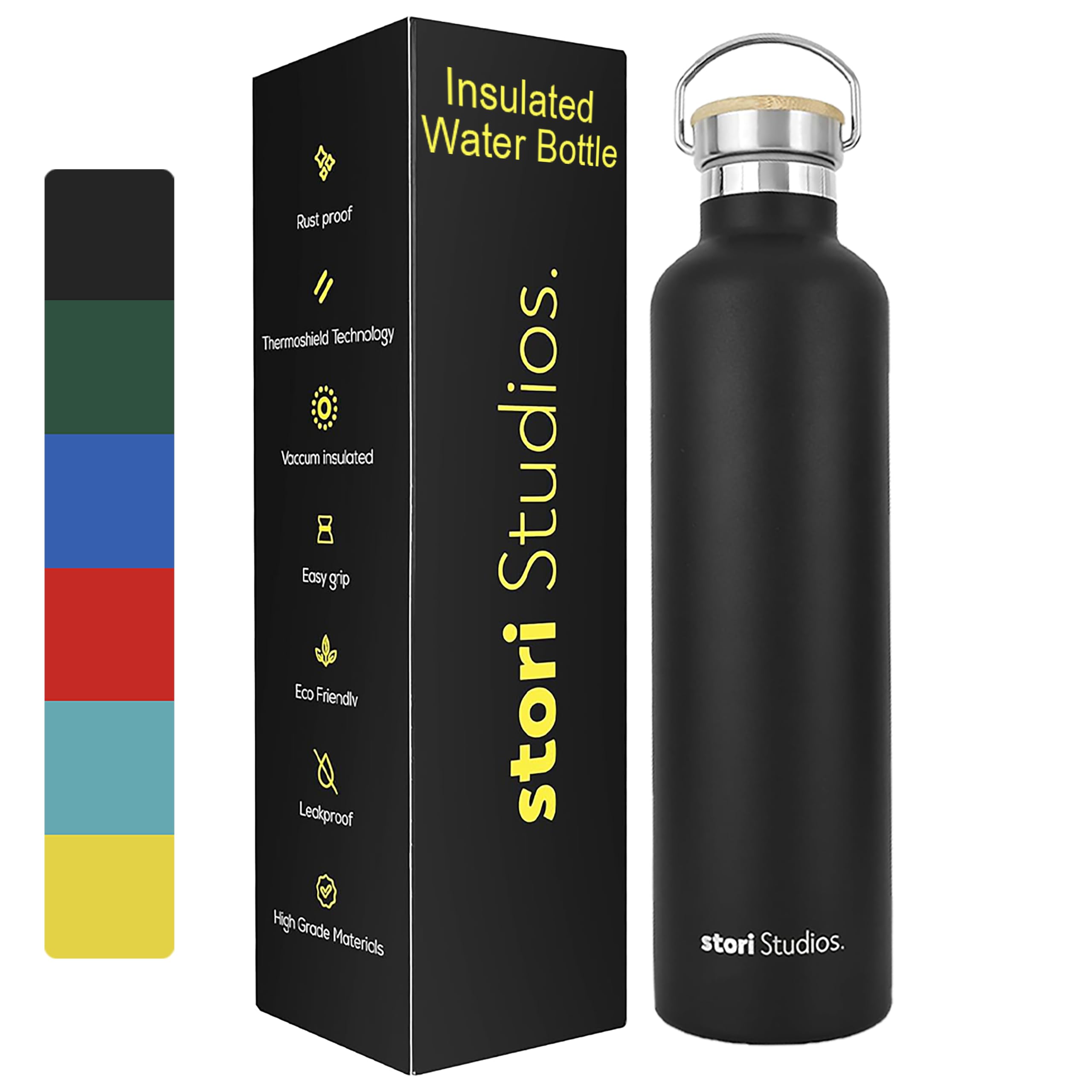 Stori Studios Stainless Steel Water Bottle 1l, Black Water Bottle, Insulated Water Bottle, Metal Water Bottle, BPA Free Water Bottle, Leakproof Water Bottle, Reusable Water Bottle – Black