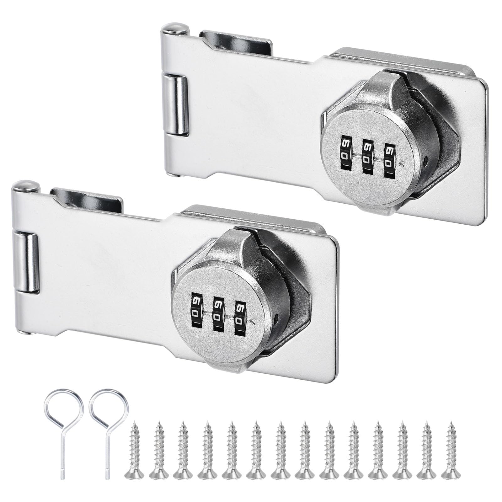 Patikil Household Cabinet Password Lock Hasp Combination Latch with 3 Digit Password Security - Anti-Theft Keyless Latch Lock for Drawer and Cabinet (Silver, 2 Pack)