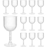 LEYIQU Plastic Wine Glasses 9oz Set, Ribbed Vintage Goblets Unbreakable Reusable BPA-Free Stemmed Drinking Glasses for Parties, Weddings & Events (Clear, 12pcs)