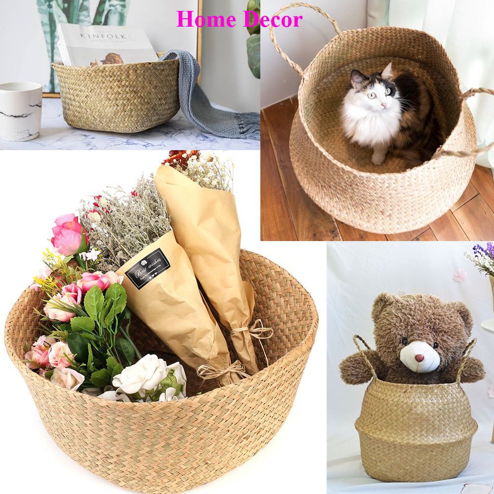 VNSea Natural Seagrass Belly Basket for Storage, Laundry, Picnic, Plant Pot Cover, and Woven Beach Bag (Large)