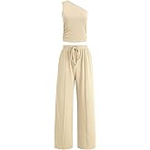 Casly Lamiit Womens Two Piece Outfits 2026 Summer Ribbed Knit Button Beach Vacation Casual Wide Leg Pants Lounge Sets