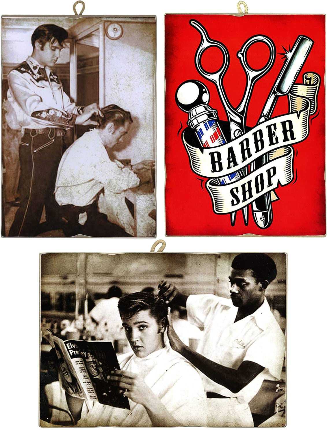 KUSTOM ART Set of 3 Vintage Style Square Famous Actors Series Elvis Presley Print on Wood for Restaurant Restaurant Pizzeria Bar Hotel.