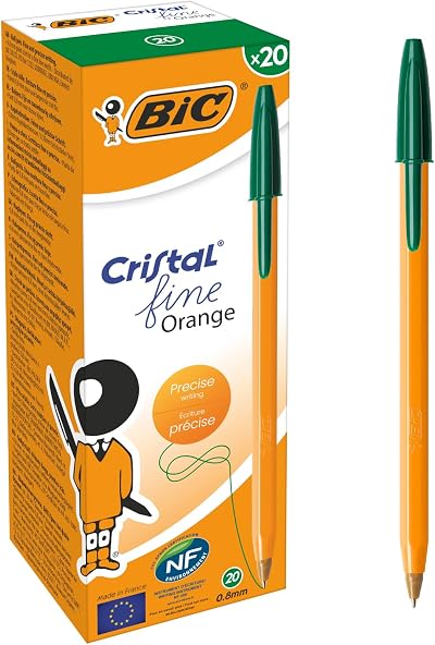 BIC Orange Original Fine Ballpoint Pens 0.8 mm Green Box of 20