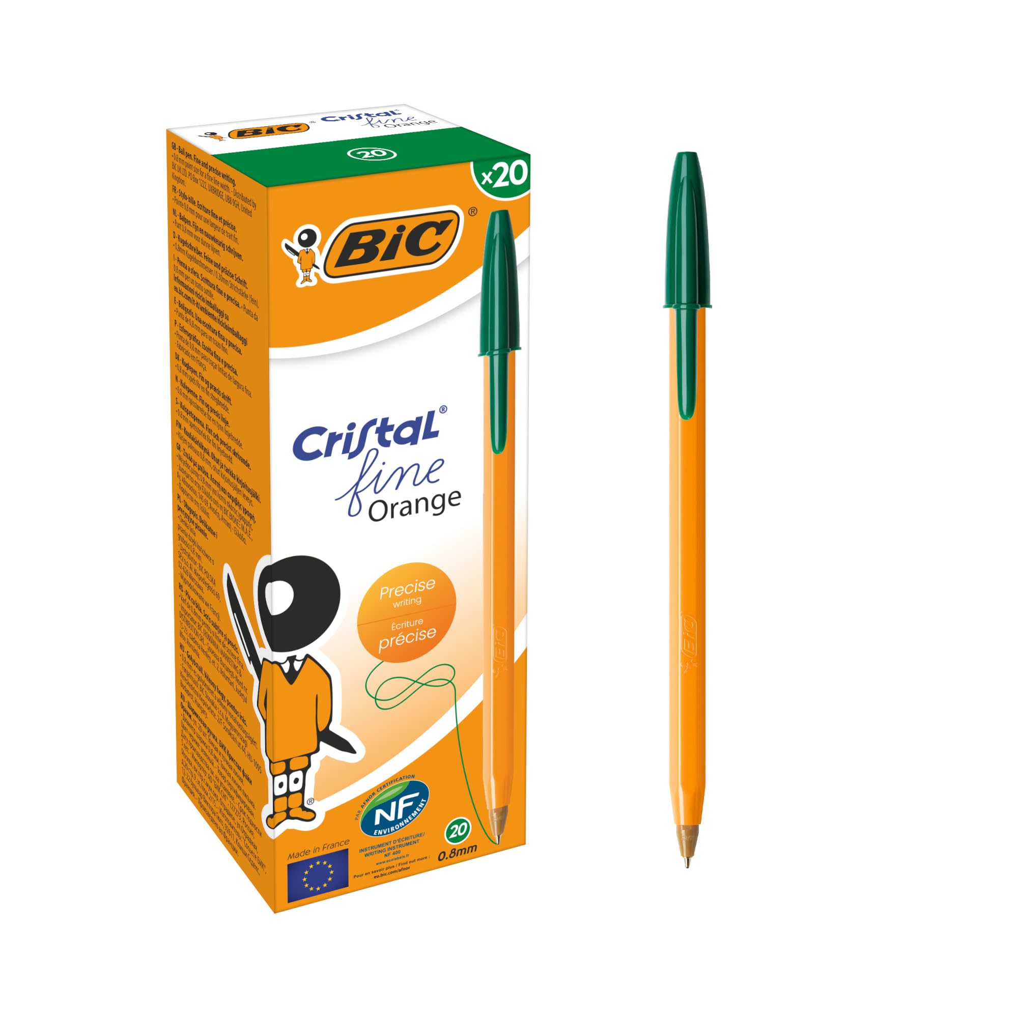 BIC Orange Original Fine Ballpoint Pens Fine Point (0.8 mm) - Green, Box of 20