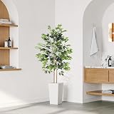 YOLEO 5.5ft Ficus Tree with White Planter Indoor Decorative Plant view 8