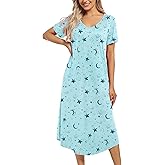 ENJOYNIGHT Womens Nightgown Short Sleeve Night Dress Long Sleepwear Gown with Pockets