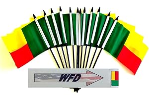 WORLD FLAGS DIRECT Benin Desk Flags, Pack of 12 Polyester 4x6 inch Miniature Table Office Little Flags, Small Mini Hand Waving Stick Flags
