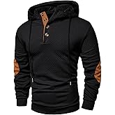 JMIERR Mens Hoodies Fall Casual Cotton Textured Long Sleeve Half Button Pullover Hooded Sweatshirts