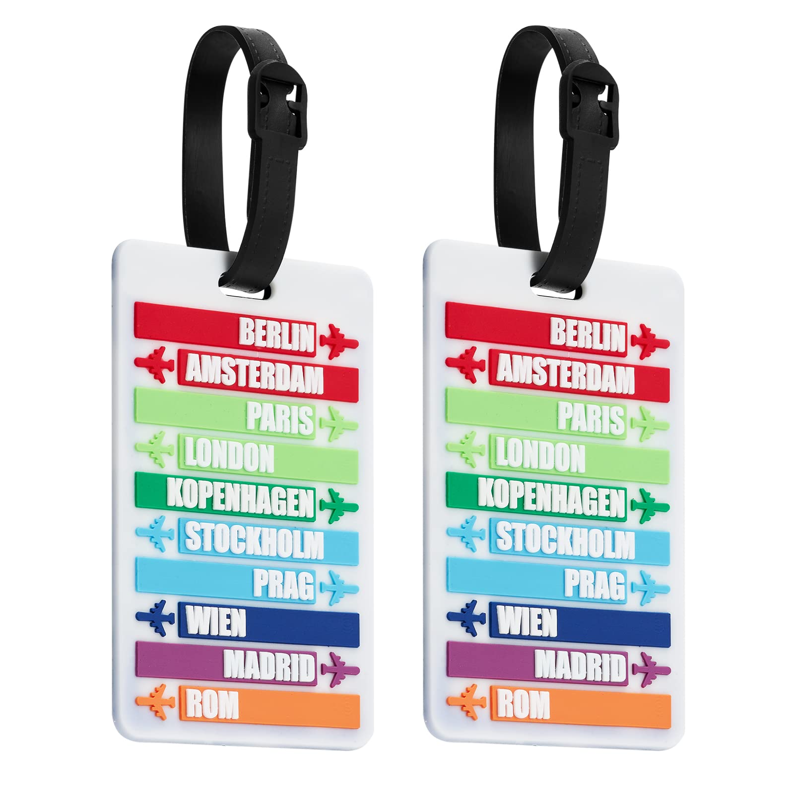 ZOUIQSS Luggage Tags Pack of Two,Baggage Tags Suitcase ID Labels Business Card Holder/Travel ID Bag Tag(White City)