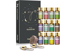 PHATOIL 12PCS Bergamot Essential Oils Set with Diffused Wood and Nice Box, 5ml Essential Oils for Diffusers for Home, Gifts for Families and Friends