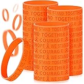 Junkin 100 Pcs Orange Ribbon Bracelets Leukemia Awareness Bracelet Kidney Cancer Adhd Lymphoma Cerebral Awareness Silicone Wristband for Public Activity Supplies