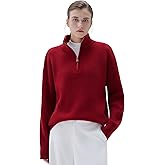 SUUKSESS Women Cashmere Blend Oversized Quarter Zip Pullover Sweater Long Sleeve Collared Ribbed Knit Jumper Tops