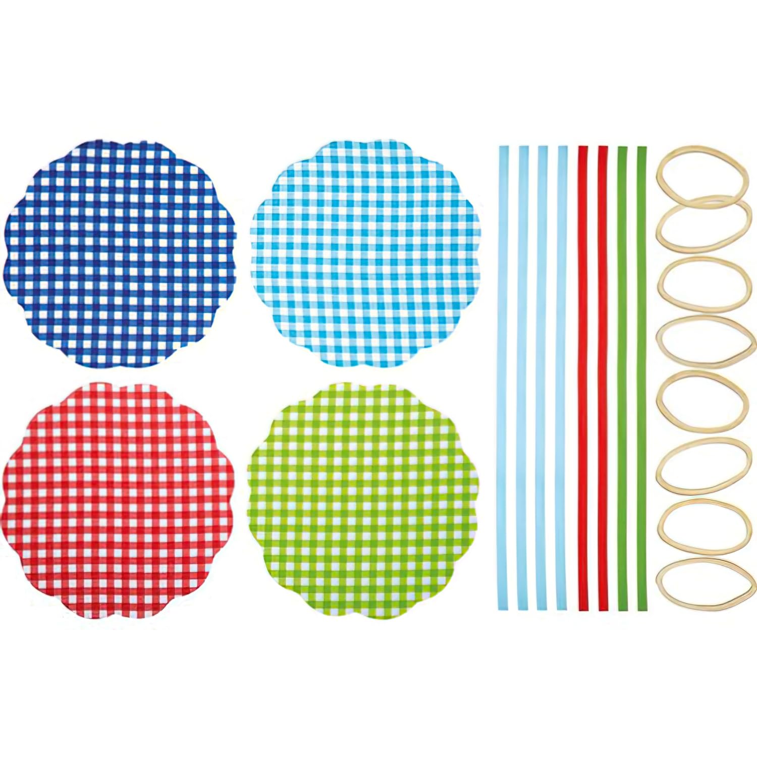 KitchenCraft Home Made Jam Jar Covers with Fastening Bands and Ribbon, Gingham Pattern, Paper, Assorted Colours, 24 Pieces
