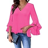 Relipop Womens Blouse Ruffle 3/4 Sleeve Tops V Neck Business Casual Blouses Shirts Spring Summer Outfits 2026