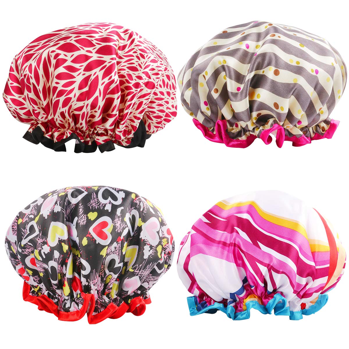 Shower Cap, ESARORA 4 PACK Bath Cap Designed for Women Waterproof Double Layer : Beauty
