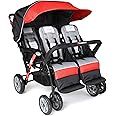 Gaggle by Foundations Sport Quad 4 Seat Stroller | 4-Seat Stroller for Daycare | Oversized UV Blocking Canopy | 5-Point Harness | Easy Loading | Storage Bucket | Red