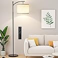 Ambimall 60" Floor Lamp with Remote Control and Stepless Dimmable Bulb, Colors Temperature & Brightness Adjustable, Modern Floor Lamps for Living Room（Beige Shade & Black Pole）