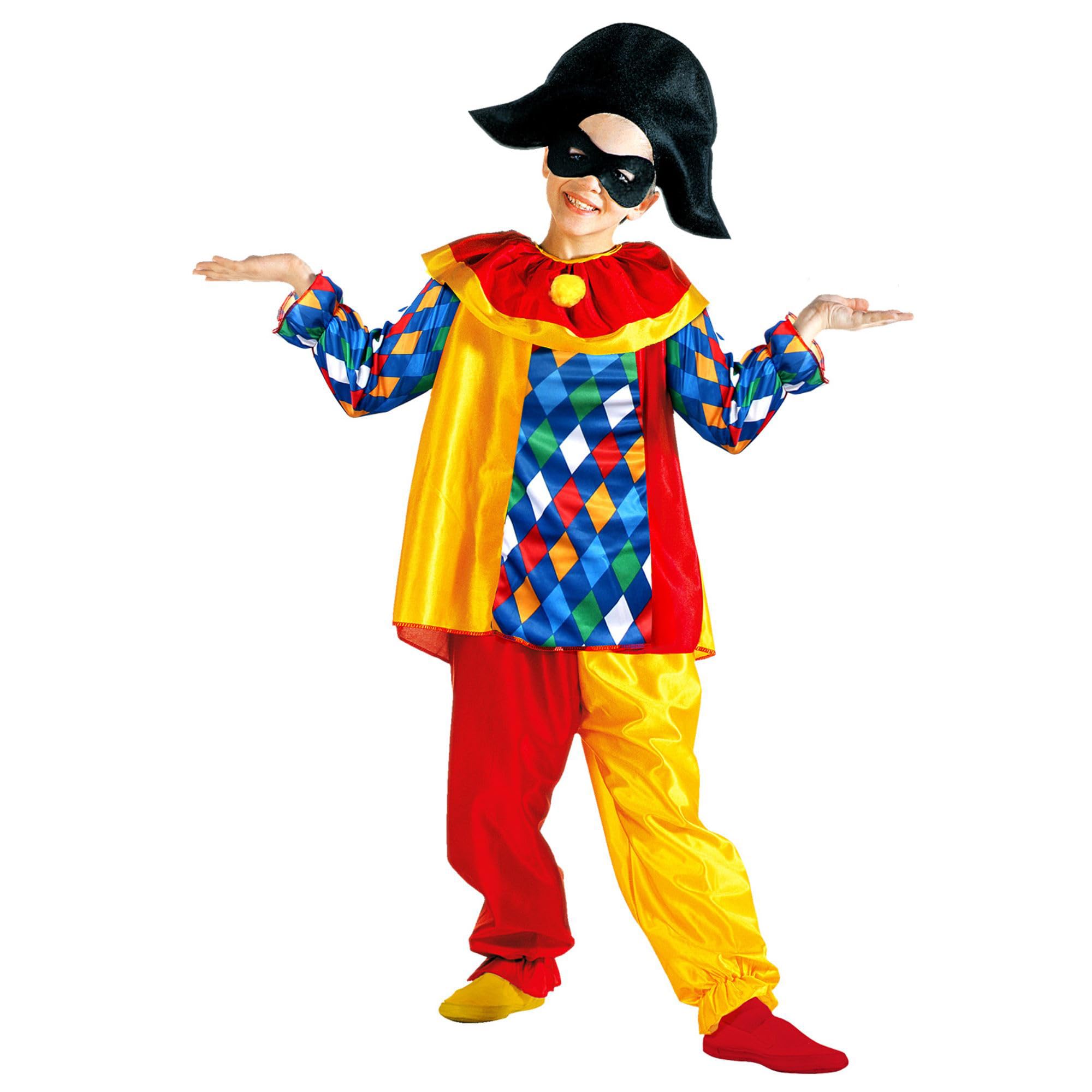 Widmann W MILANO Party Fashion 38605 Children's Clown Harlequin Costume (Top with Collar, Trousers, Hat), Boys, Multi-Colour, 116 cm