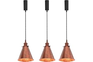 KAYYELAMP 3Pcs Adjusted Corded H-Type Cone Shade Rusty Color Track Light 3.2 Feet E26 Base Vintage Design for Kitchen Sink Living Room Loft(No Bulb,Track)