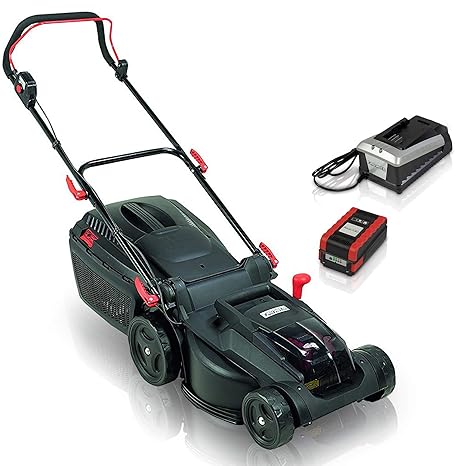 Farmer Akku Rasenmäher AM 36 Blackline mit Akku, 36 V 2.6 Ah Li-Akku, 1 Std Schnellladegerät, 37 cm Schnittbreite, Innovative