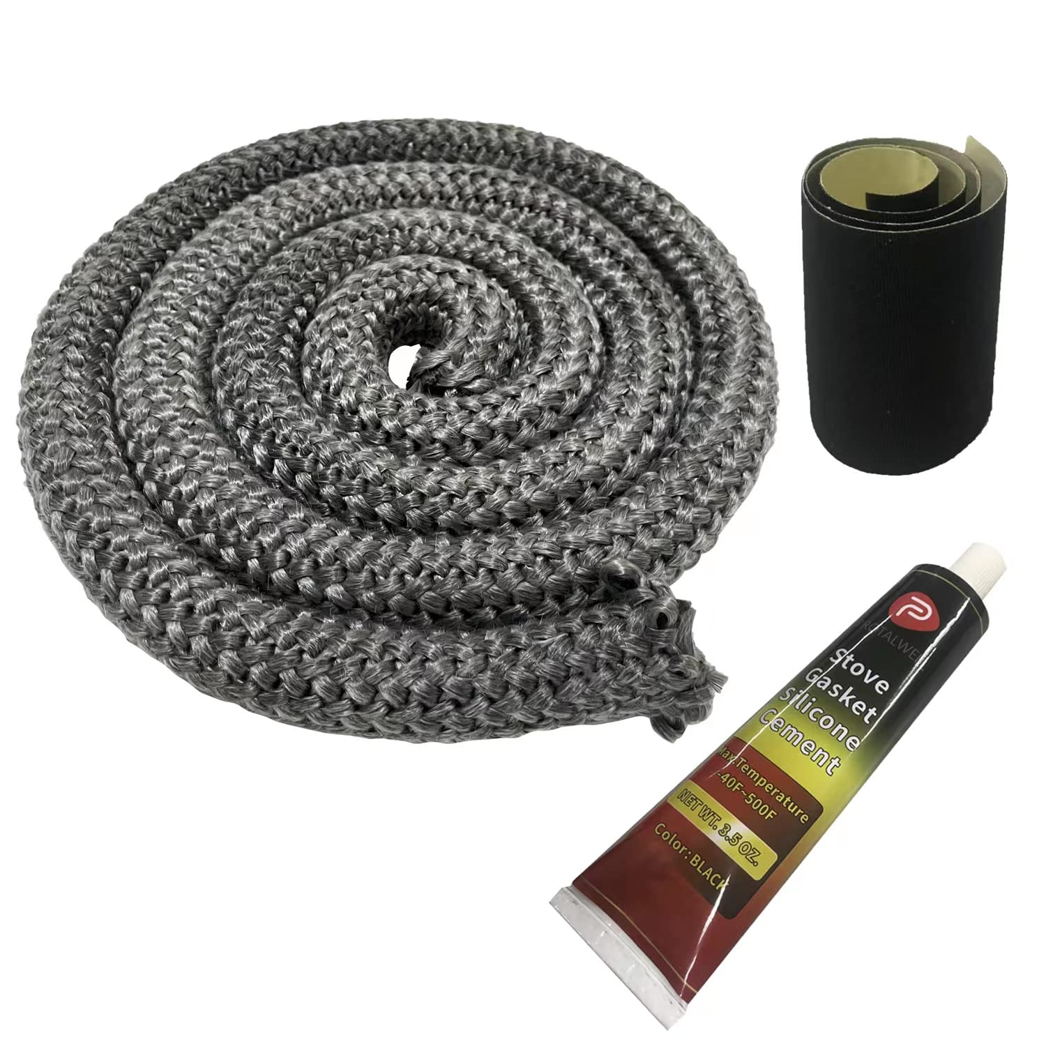 Wood Stove Gasket, 25mm(1") Woodstove Door Gasket Kit, Fiberglass Seal Rope Replacement for Stove or Fireplace Doors, Grey Color, Length 1.8m(72")