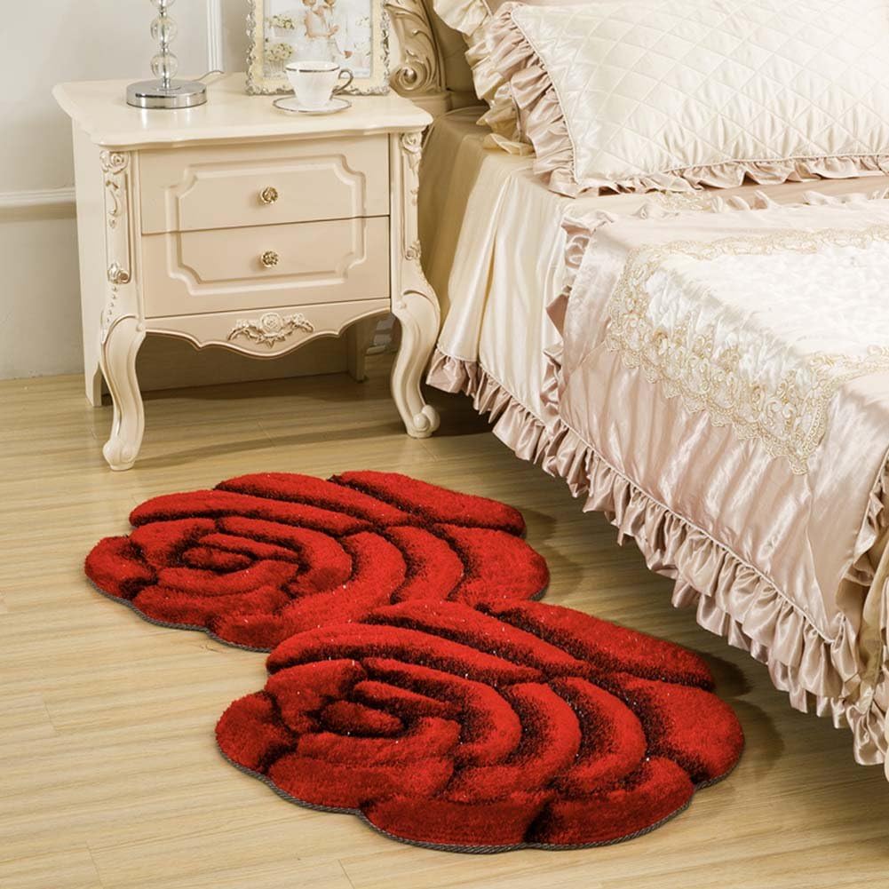MAXYOYO 3D Colorful Double Rose Floor Mat Runner Bedside Rug for Bedroom - Fluffy Romantic Rose Ultra Soft Carpet Area Rug 28 by 55 Inch