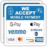 F5Xclusive Mobile Payment Sticker Sign, Contactless Payments &amp; Credit Card Accepted Decal, 5x5 inches, for Stores and Businesses, 2 Pack