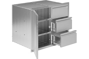 Jocisland Outdoor Kitchen Drawers 28" W×23" D×23" H Stainless Steel Drawers for Outdoor Kitchens, 3-Tier Cabinet & 3-Drawer Combo, Built-in BBQ Island Storage