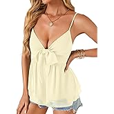 LYANER Women's Deep V Neck Sexy Babydoll Tank Tops | Summer Spaghetti Strap Sleeveless Tie Front Ruched Flowy Going Out Peplum Cami Tops