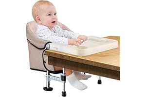 TOOGEL Hook on Chair with Removable Dining Tray, Portable Clip on High Chair Use at Most Tables, Table Attached high Chair with Carry Bag, Fast Table Chair Travel Feeding Seat for Baby & Toddlers (Brown)