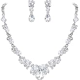 EVER FAITH Bridal Prom Jewelry Rhinestone Crystal Wedding Floral Waterdrop Necklace Clip-on Earrings Set