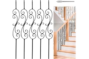 Muzata 5Pack Wrought Iron Baluster 44'' S-Shaped Staircase Stair Spindles Scroll Stair Balusters for Staircase Interior WT03
